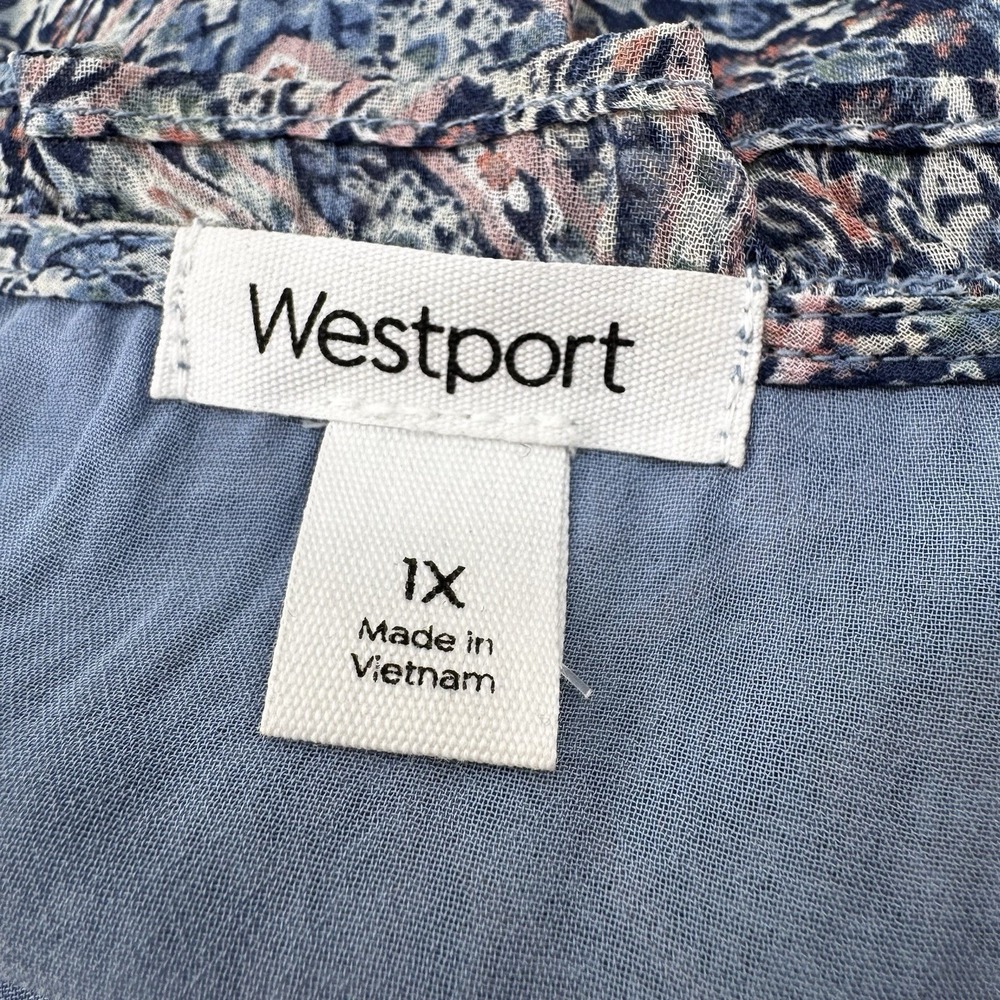 Westport‎ Blue Womens Plus Size 1X Feminine Boho Festival Peasant Top Lined LS - Picture 2 of 12